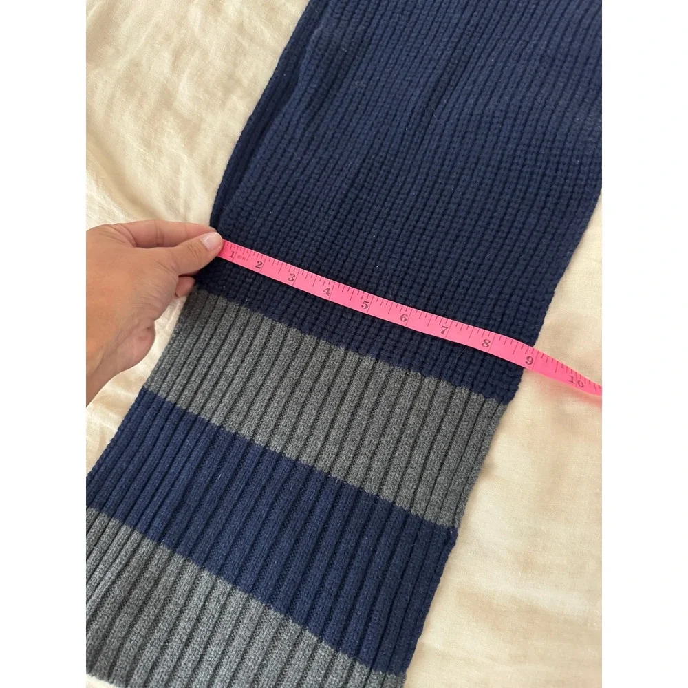 Rag & Bone Navy Blue Grey Striped 100% Merino Wool Ribbed Knit Scarf